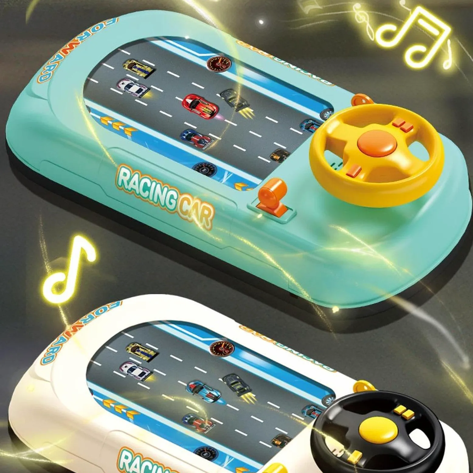 Jeu de Course avec Volant Interactif, Jouet de Simulation de Conduite avec Musique et Effets Sonores, Volant Éducatif pour Garçons 3-6 Ans, Robuste pour Développement Coordination, Vert