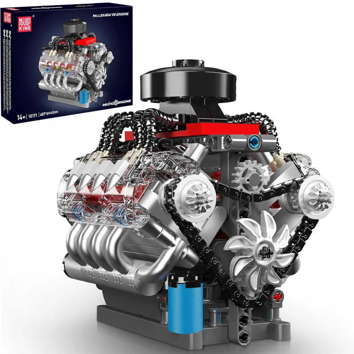 Mould King 10171 Technique Supercar V8 Moteur Blocs de Construction 487 pièces Moteur 8 cylindres Kit de Construction Modèle Jouet Cadeau Objets de Collection pour garçons et Filles