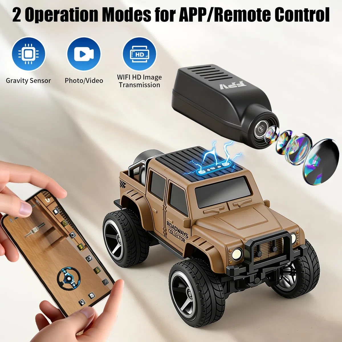 OBEST Voiture Télécommandée avec Caméra, 2.4 GHz RC Camion, Contrôle par Application, WiFi Transmission Photo, 2 Modes de Vitesse, Carrosserie en Alliage Truck pour Adultes et Enfants