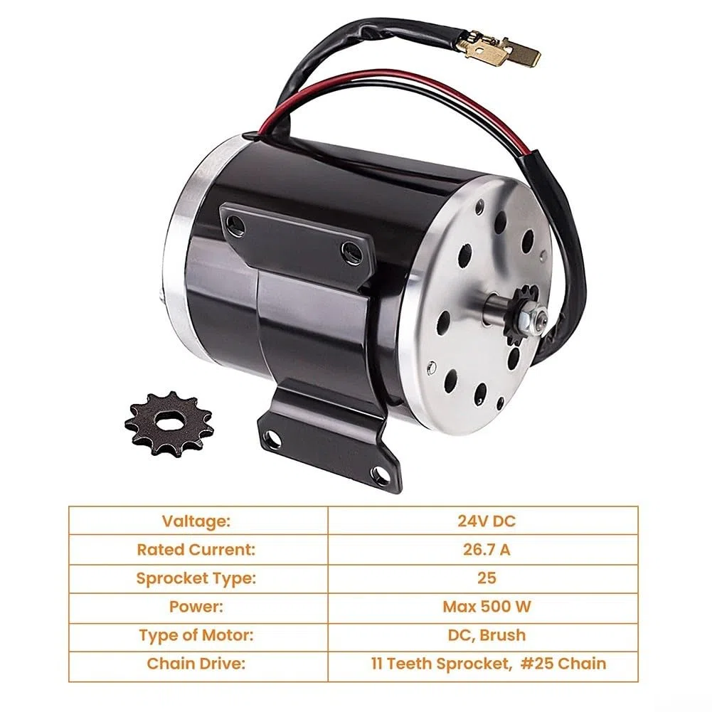 Moteur électrique 500 W 24 V DC ZY1020 à couple élevé pour scooter, kart minibike, projets de bricolage, 107 mm