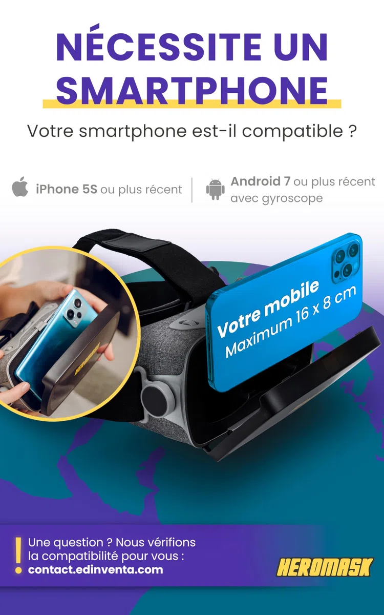Heromask Casque VR Enfant 5-12 Ans · Jeux de Langues Réalité Virtuelle | Anglais, espagnol et allemand en jouant en VR. iPhone/Android. Cadeau original éducatif pour enfant