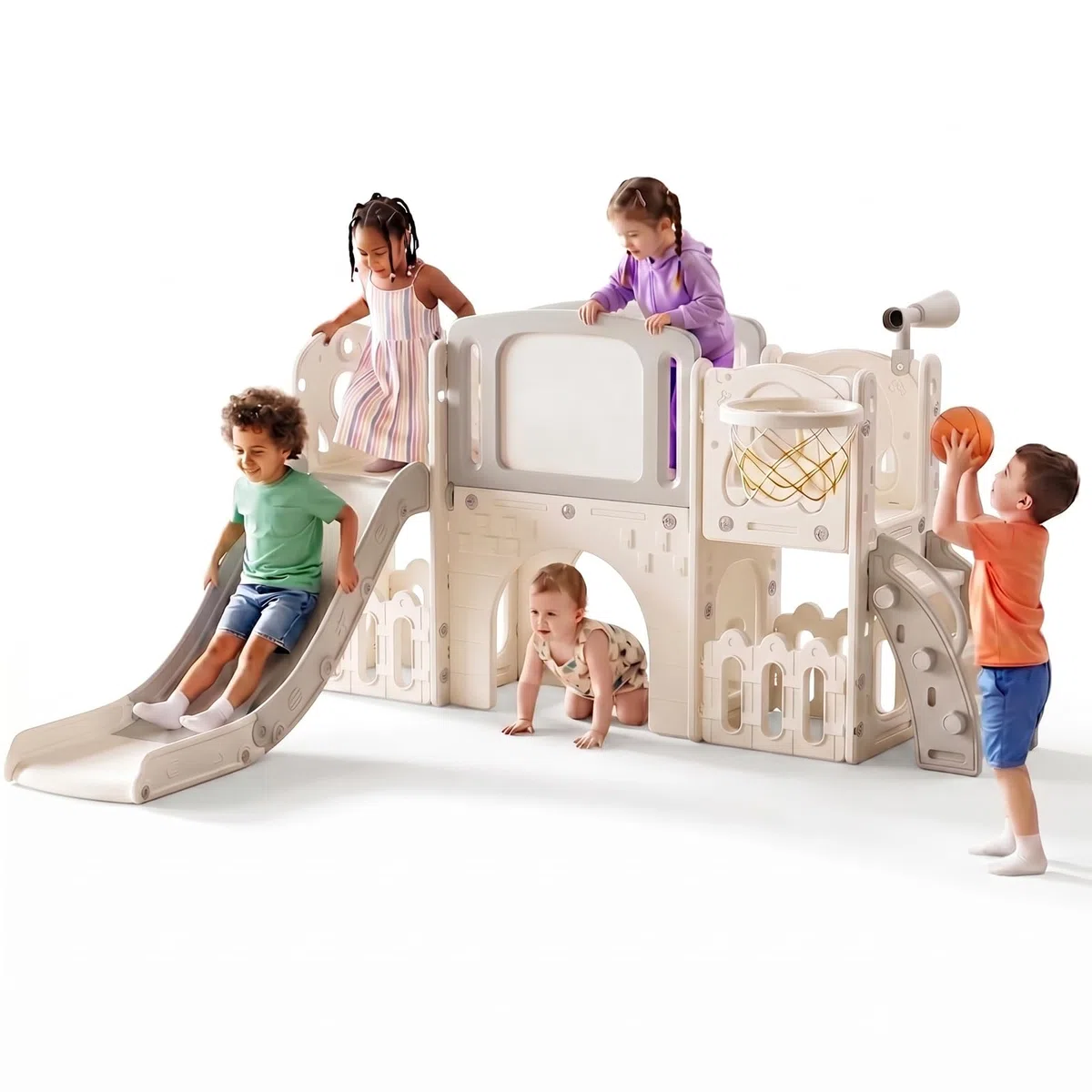 Magic ZC Bébé Toboggan et Auto Portante Toboggan Tout Petit grimpeur bébé Aire de Jeux Ensemble intérieur Ministre des Affaires étrangères Toboggans (XST-Grey White)