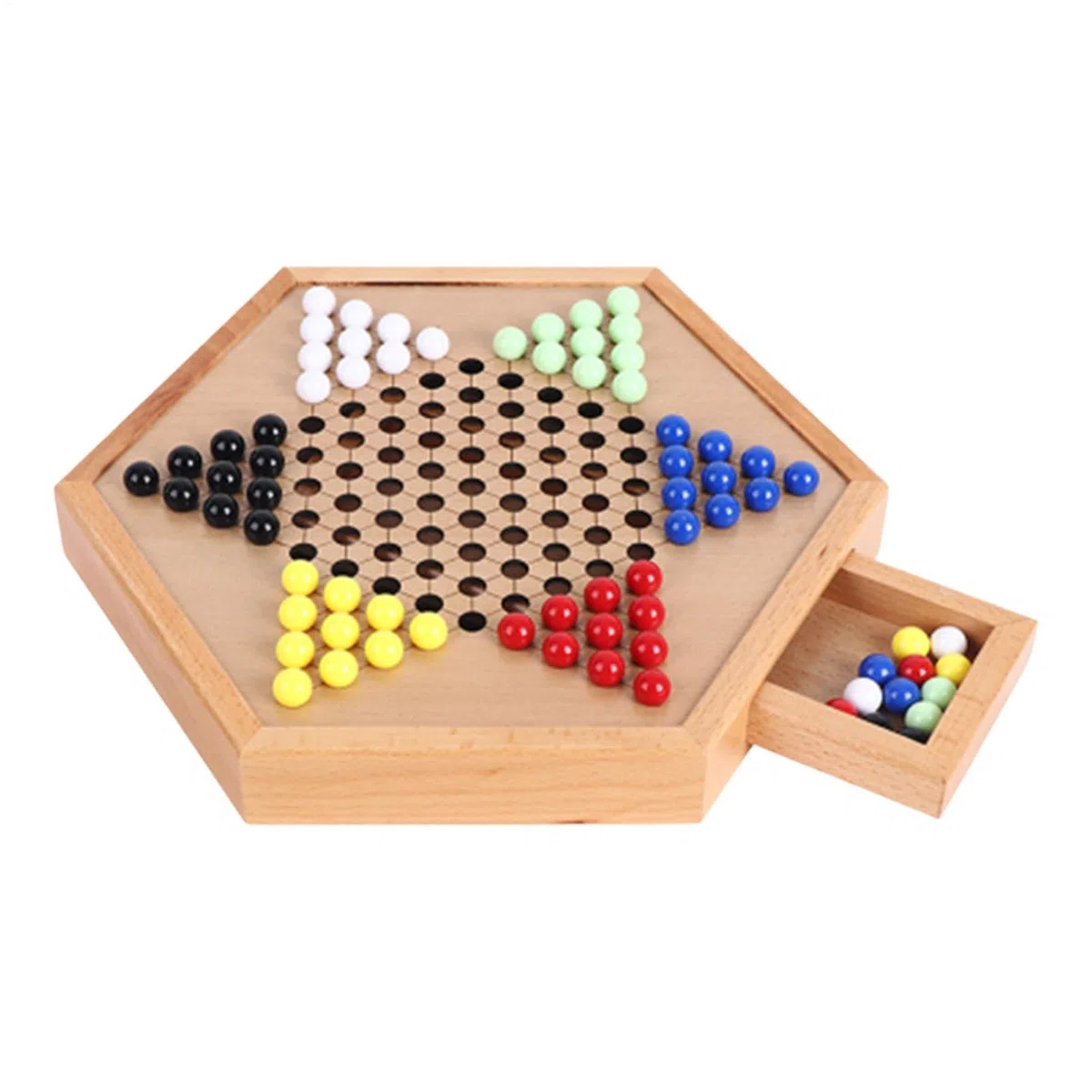 Jeu De Dames Chinoises en Bois-avec Billes De Verre Colorées,Jeu De Dames,Chinoises Classique Dames Chinoises Stratégie Colorées Extérieur,intérieur pour Jeu De Société Éducatif Dames