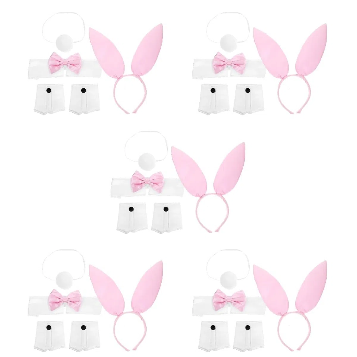Healvian 5 Ensembles Costume Cosplay avec Oreilles de Lapin et Accessoires Photo Bandeau Décoratif avec Queue de Lapin et Collier Parfait pour Halloween et Fêtes