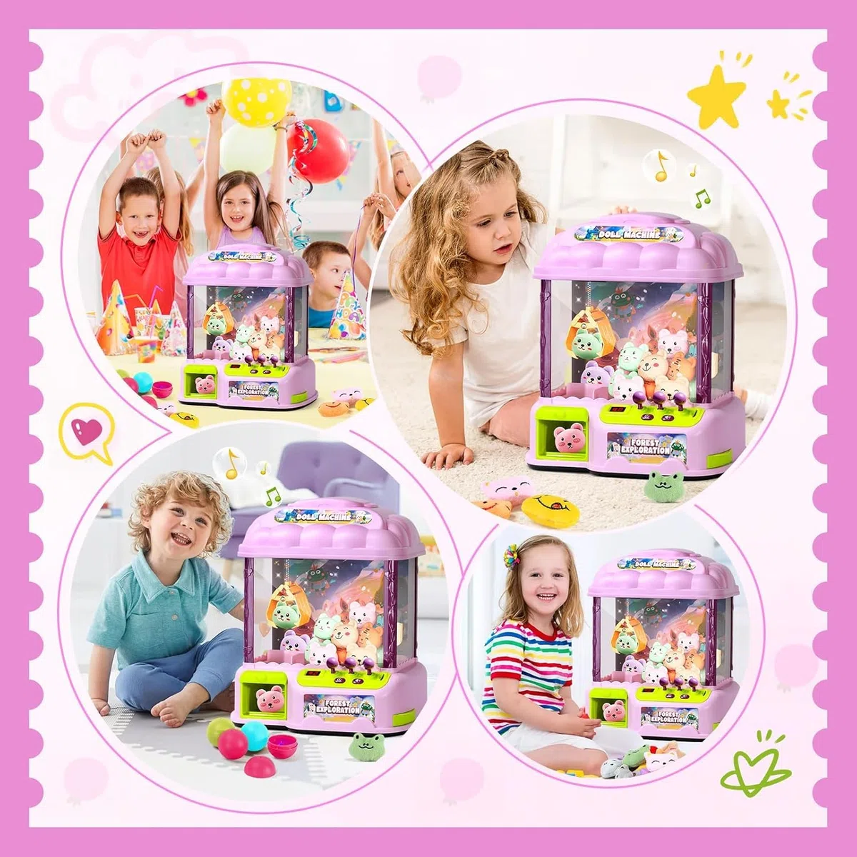 Grande Machine à Pince,30 Jouets,24 Jetons de Jeu et 20 Œufs Surprises | Machines à Pinces pour Enfants, Console de Jeux D'arcade Électronique avec Son Réglable, Cadeau D'anniversaire pour Enfants