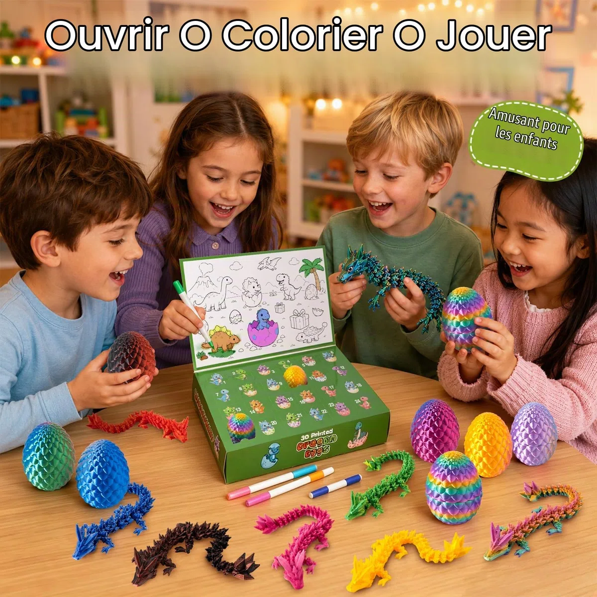 Calendrier de l’Avent Dinosaure 2026, 24 Œufs de Dragon 3D avec Figurines Articulées, 20 Modèles + 4 Cachés Lumineux, Jouet Créatif Cadeau Noël Enfant