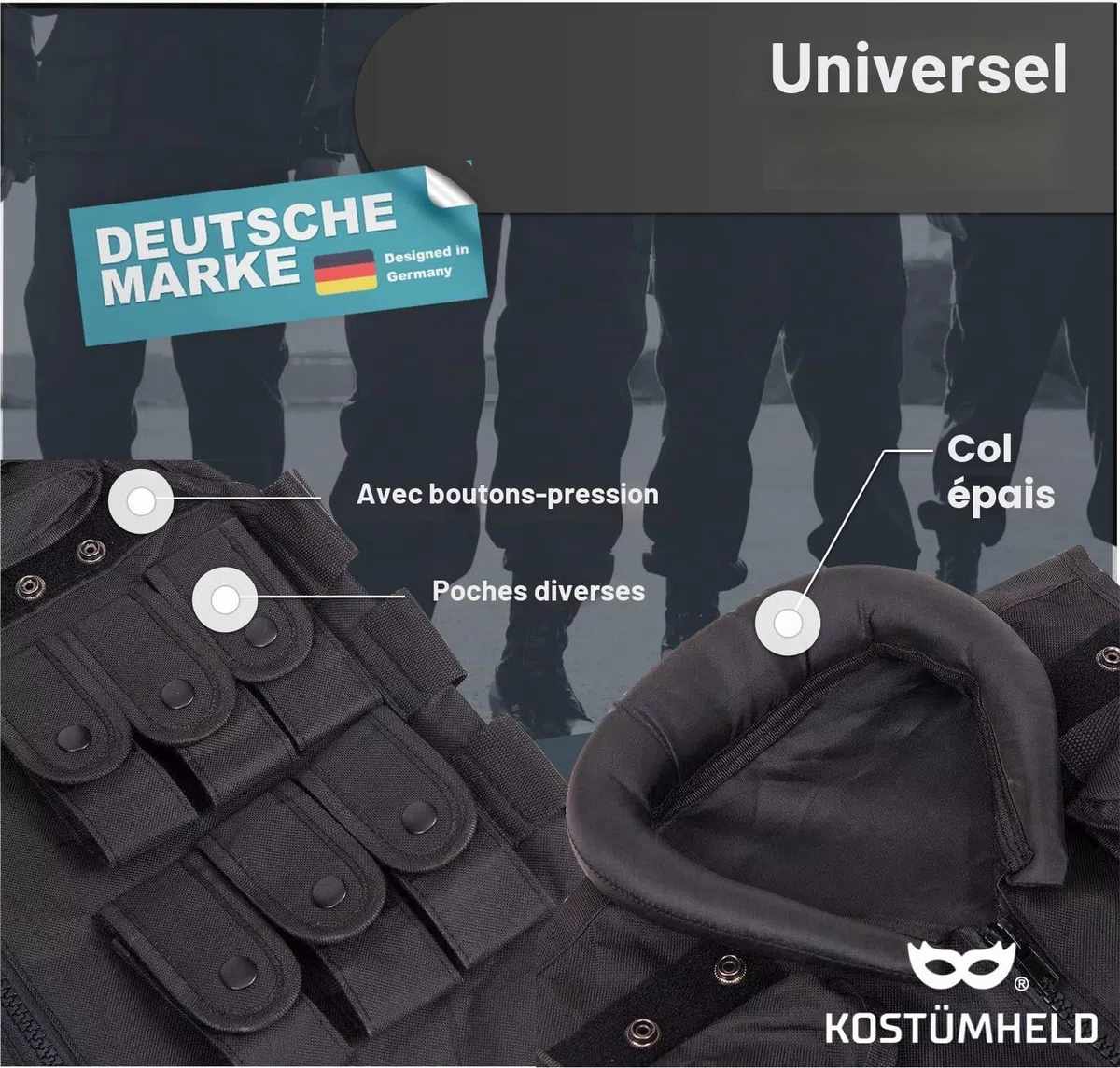 TK Gruppe Timo Klingler Costume 6 en 1 SWAT UNISEXE pour Hommes & Femmes - Ensemble pour Carnaval, Mardi Gras & Halloween