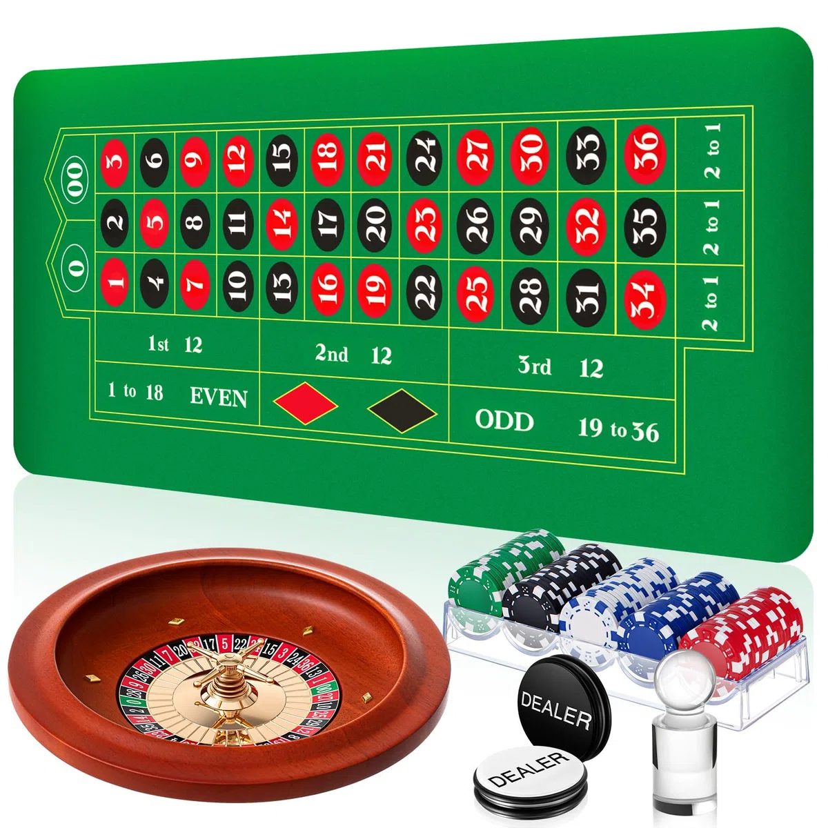Lunmon L'ensemble de jeu de roulette comprend une roue de roulette en bois massif de 27,9 cm de 119,4 x 61 cm, un tapis de disposition portable en caoutchouc et un tapis de disposition de table 100
