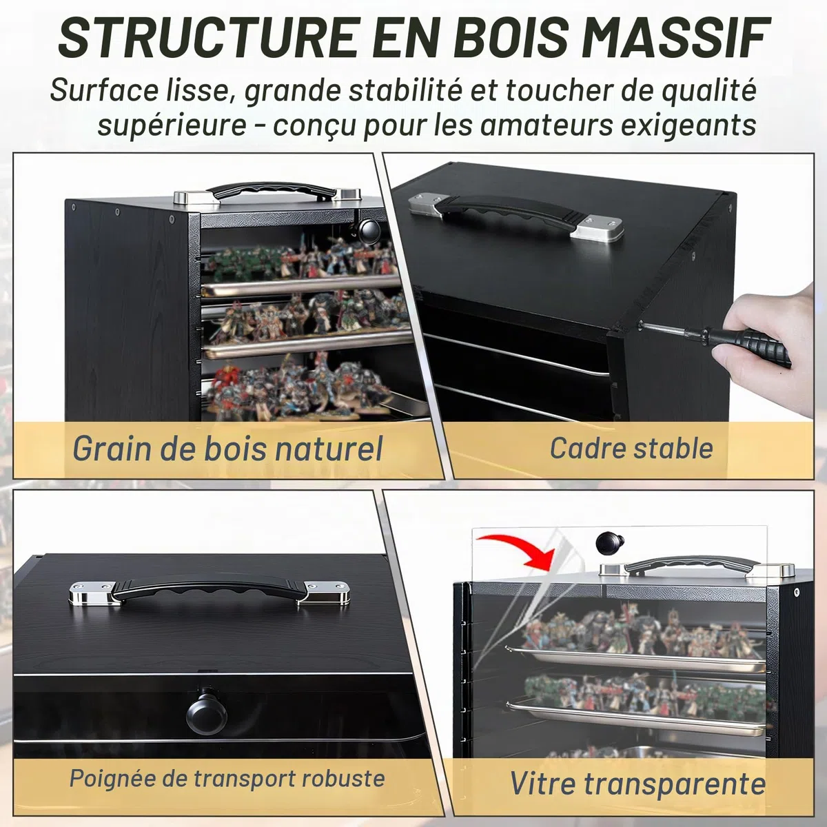 Mallette de transport miniature pour objets de collection, miniatures en bois - Mallette de rangement et de vitrine pour figurines et figurines d'action - Mallette de transport et d'affichage portable