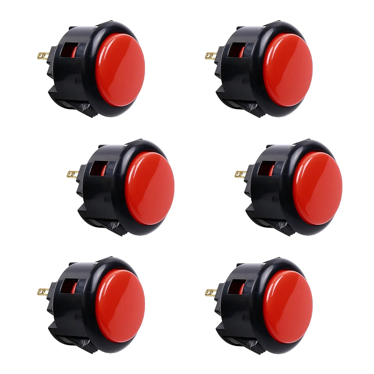 Sanwa Lot de 6 boutons poussoirs originaux OBSF-30 30 mm – pour jeux vidéo Arcade Jamma et console de jeux d'arcade (noir et rouge) S @ NWA