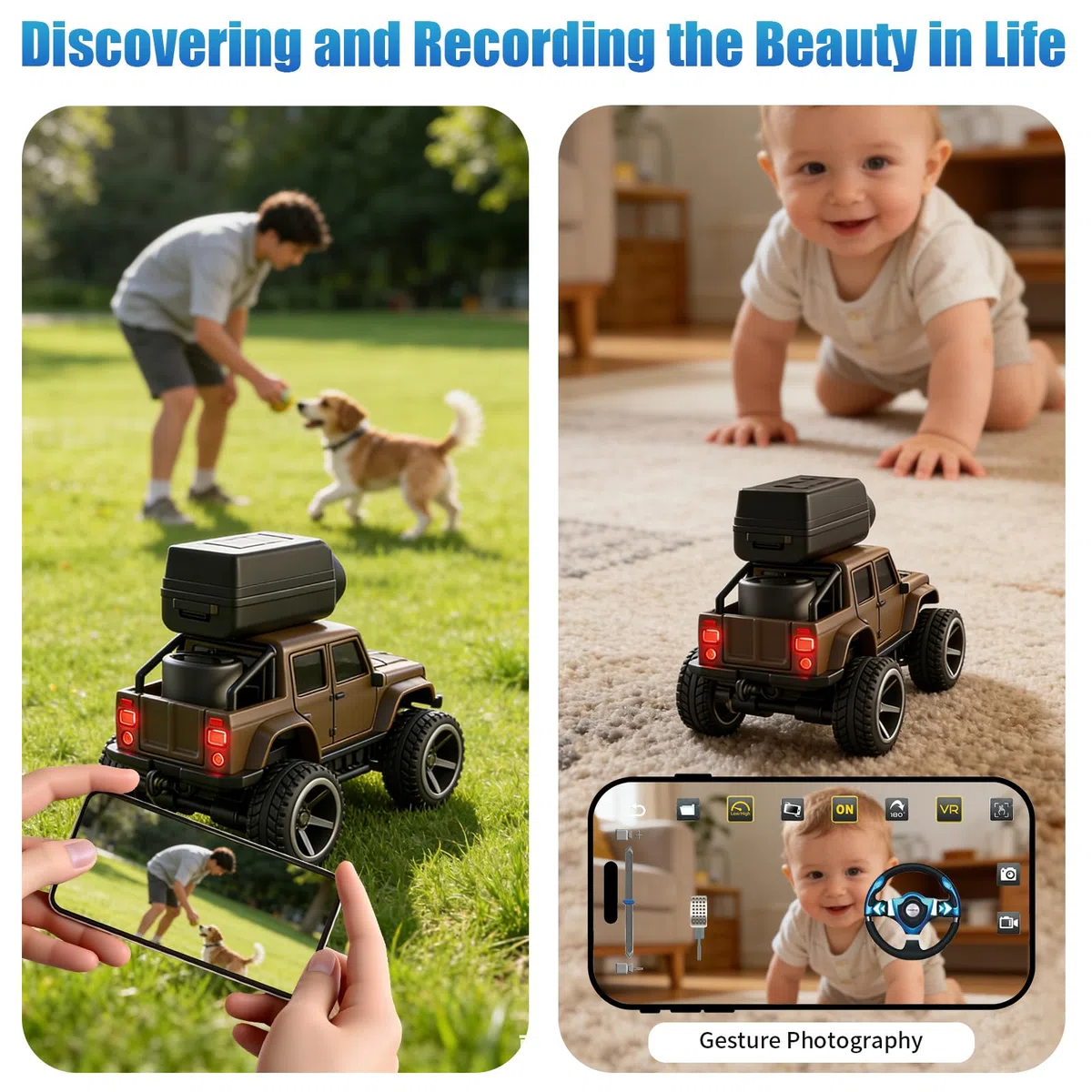 OBEST Voiture Télécommandée avec Caméra, 2.4 GHz RC Camion, Contrôle par Application, WiFi Transmission Photo, 2 Modes de Vitesse, Carrosserie en Alliage Truck pour Adultes et Enfants