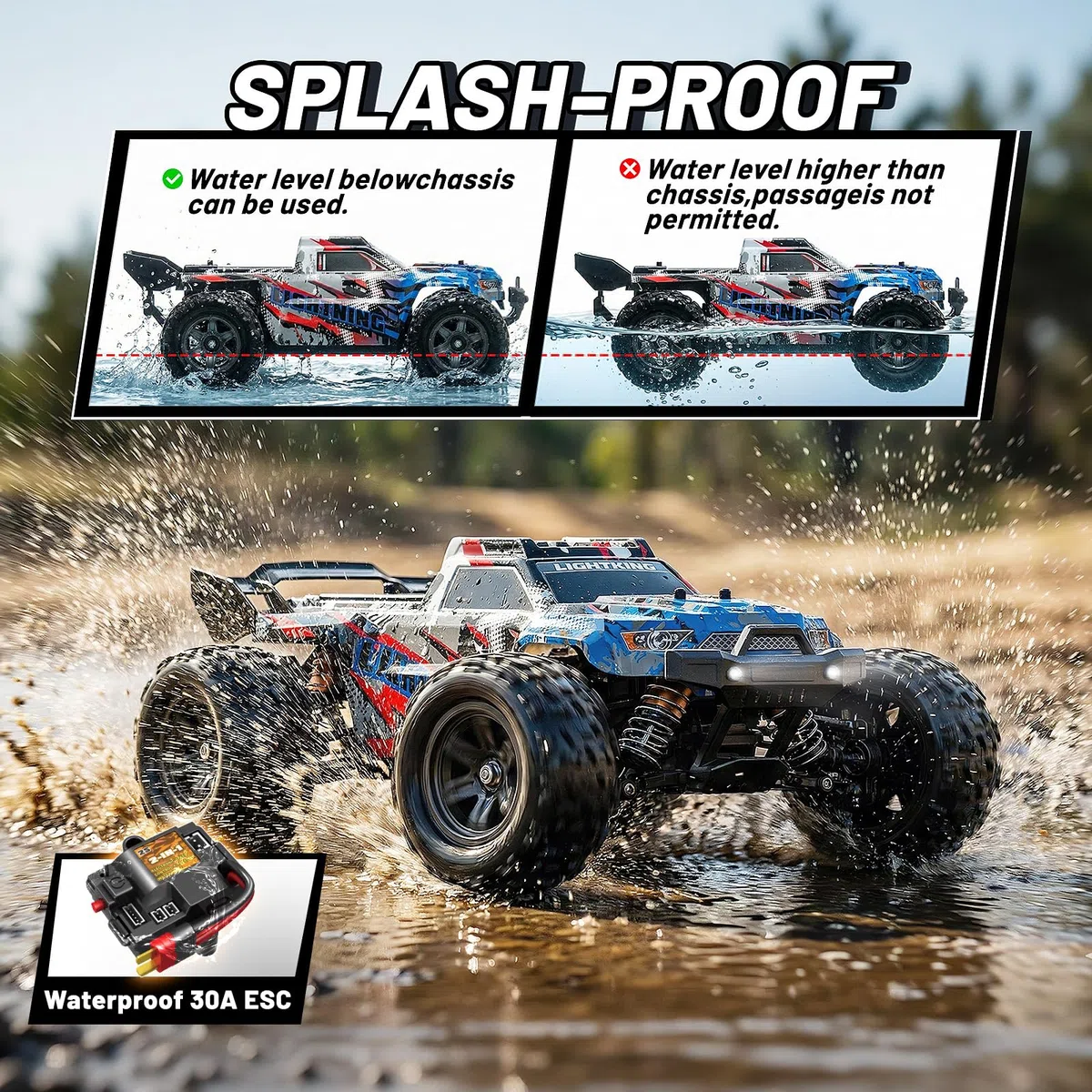 Voiture Télécommandée Adulte 1:18 2.4GHz Tout-Terrain Off-Road, Extérieur Voiture RC 4WD Haute Vitesse 36 km/h, voiture radiocommandée adulte 4x4 Étanche avec 2 Batteries Rechargeables 1300mAh