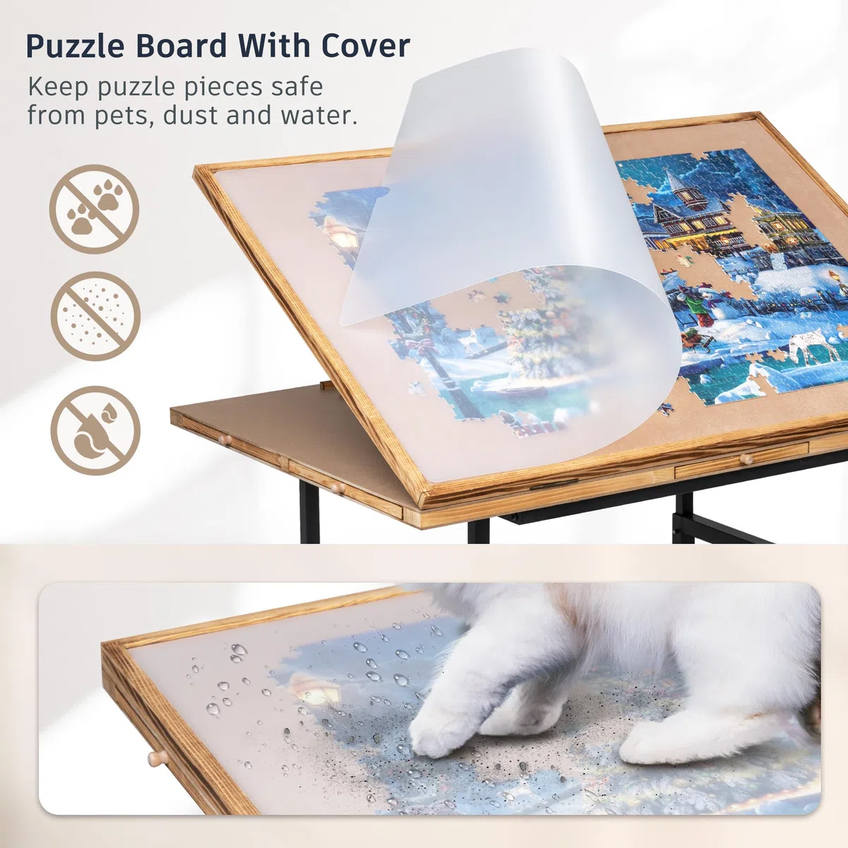Becko US Table de puzzle avec tiroirs et couvercle, chevalet inclinable avec hauteur réglable jusqu'à 1500 pièces, fermée avec 4 roues