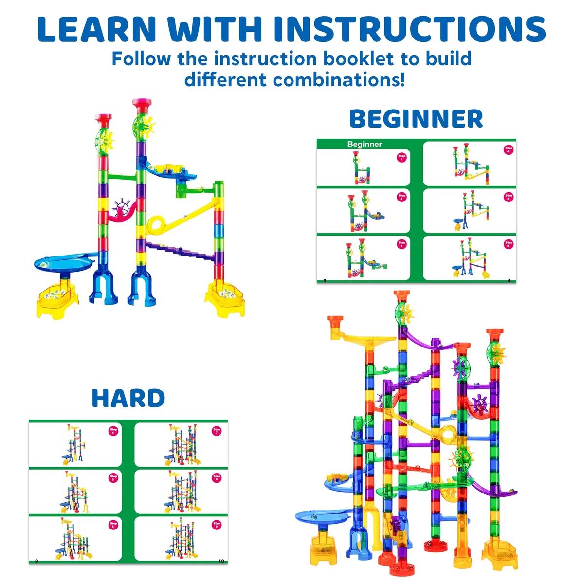 JOYIN Circuits de Billes Ensemble de Marble Run (170 pièces), Jouet de Bloc de Construction Educatif STEM (120 pièces en Plastique + 50 Billes de Verre)