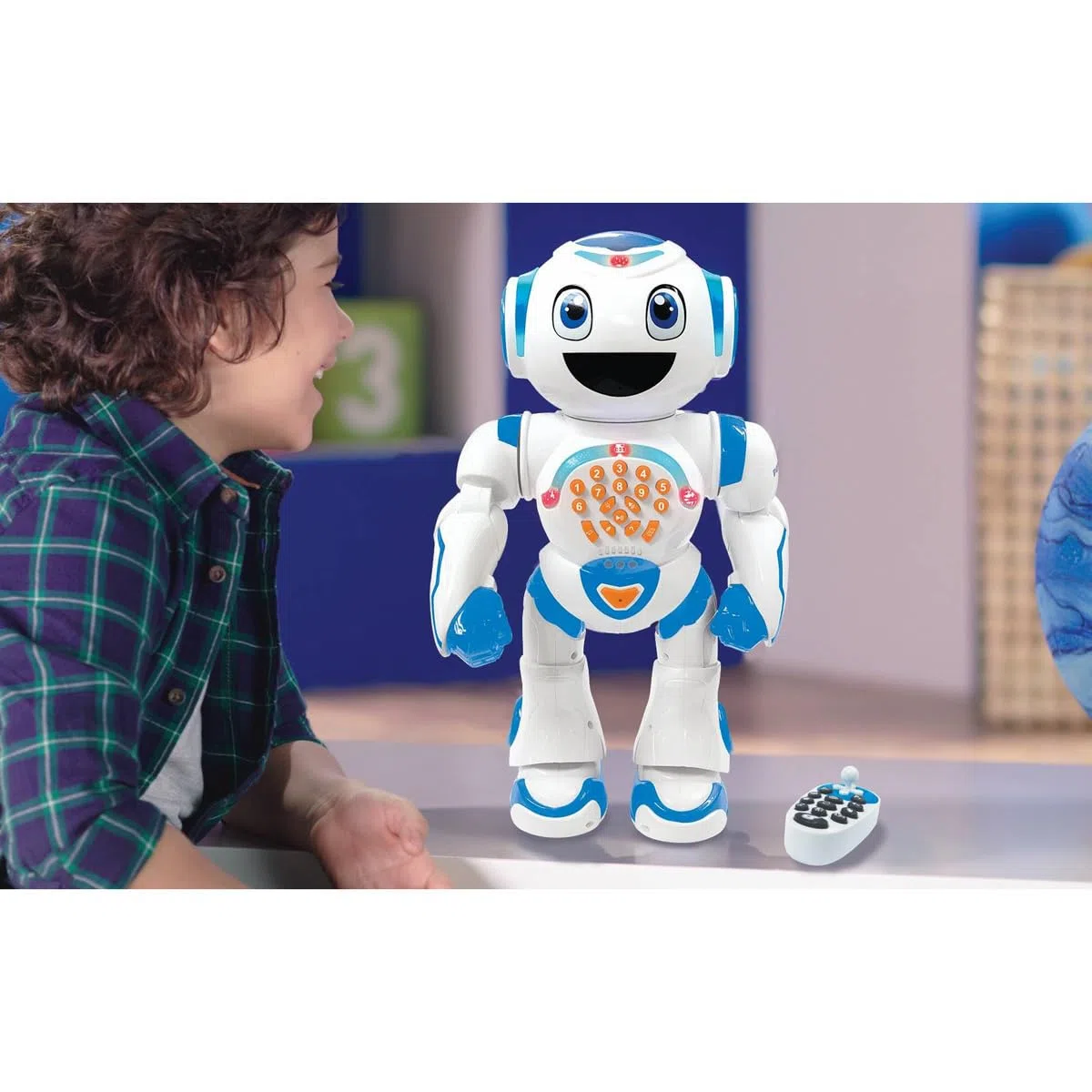 Lexibook Powerman Star Robot télécommandé, Parle et Marche, Programmable STEM pour Enfants 4+, Blanc/Bleu, ROB85FRLXB