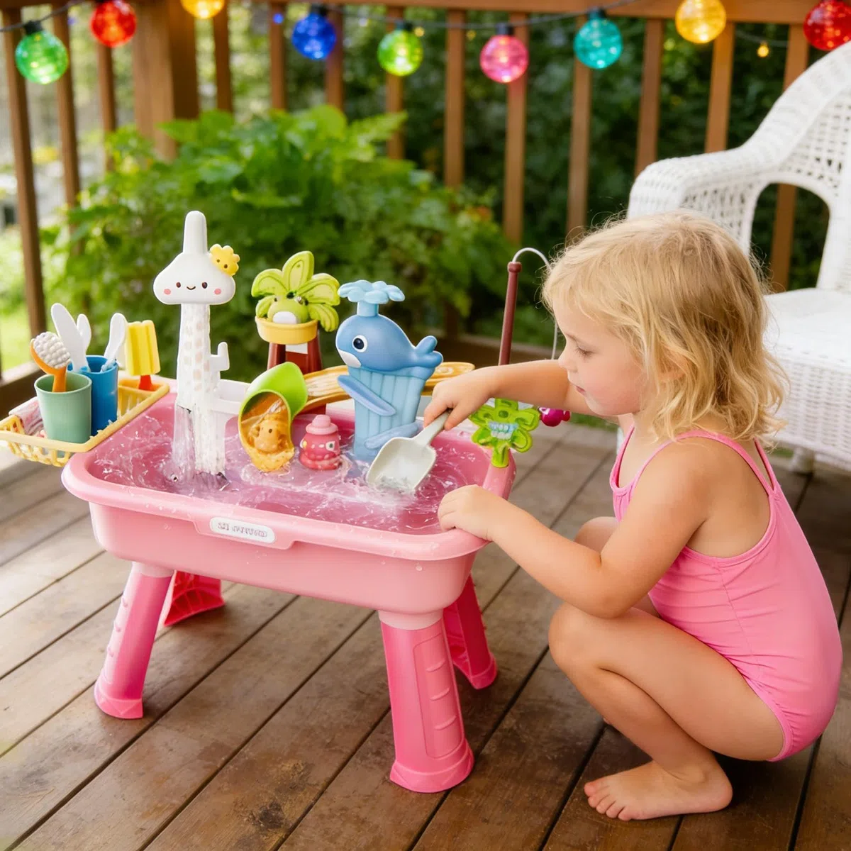 Table De Jeu 4-en-1 Pour En-fants Avec Pompe 54x29x53cm Table D'eau Enfant Exterieur Tables Exterieur Jouet Sur La Plage Arrière Tables D‘Eau Avec Ensemble D'accessoires Pour En-fants De 3 Ans Et Plus
