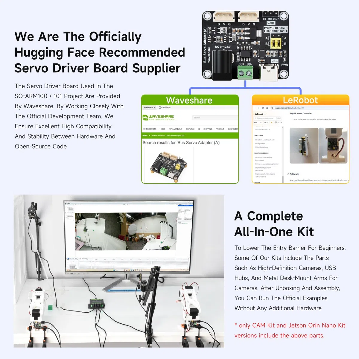 Waveshare SO-ARM101, Open-Source 6-Axis Robotic Arm, Native Support for Hugging Face LeRobot, High-Torque Bus Servo, Photosensitive Resin 3D-Printed Parts, 3DP Parts Kit (SE)