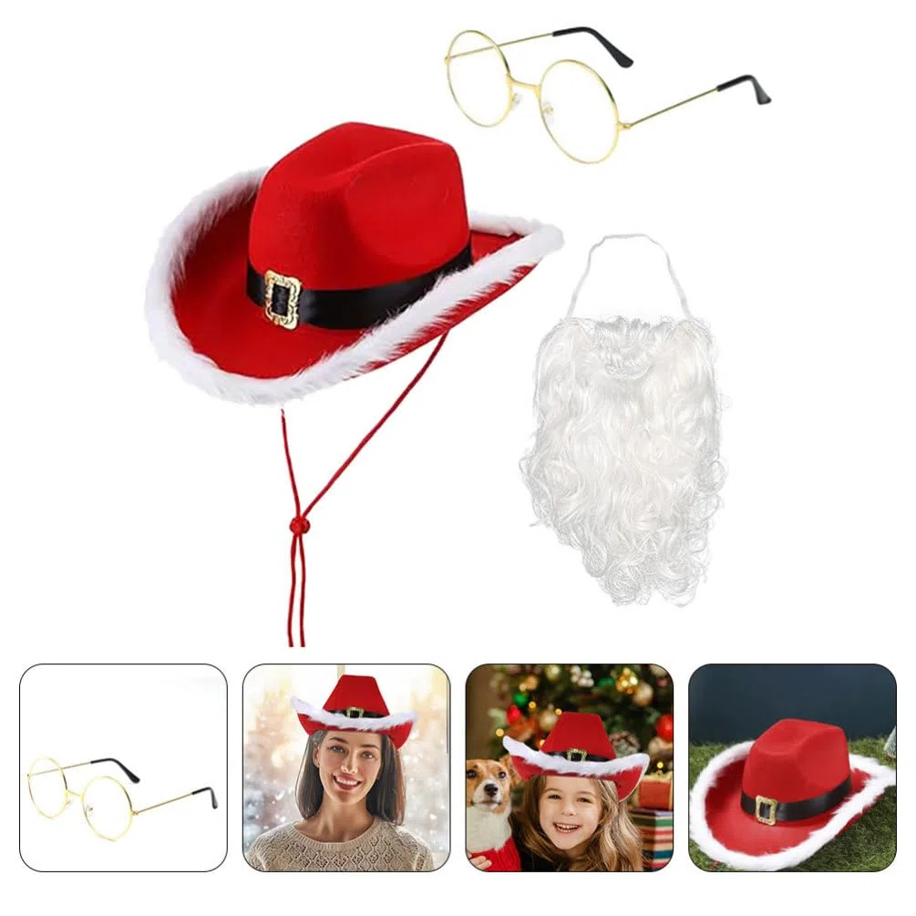 Toyvian Chapeau de Noël Bonnet de Père Noël Barbe Lunettes Déguisement Accessoires Fête
