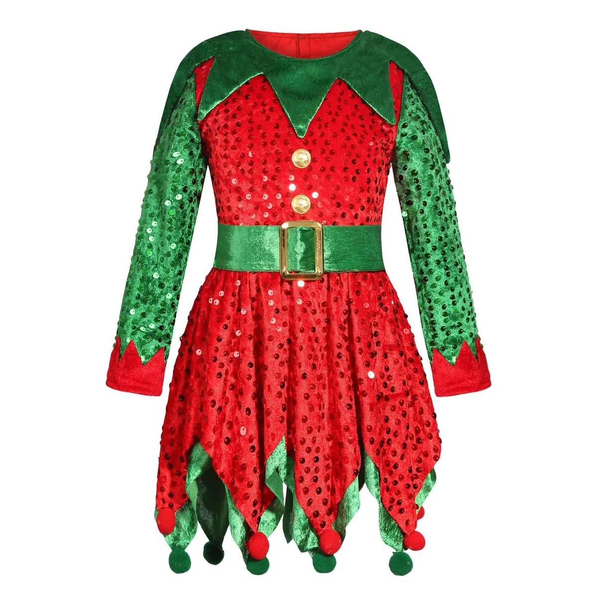 Generisch Costume de Père Noël pour enfant fille - Vert - Costume de fée - Pour festival, fête, performance, cosplay, Noël