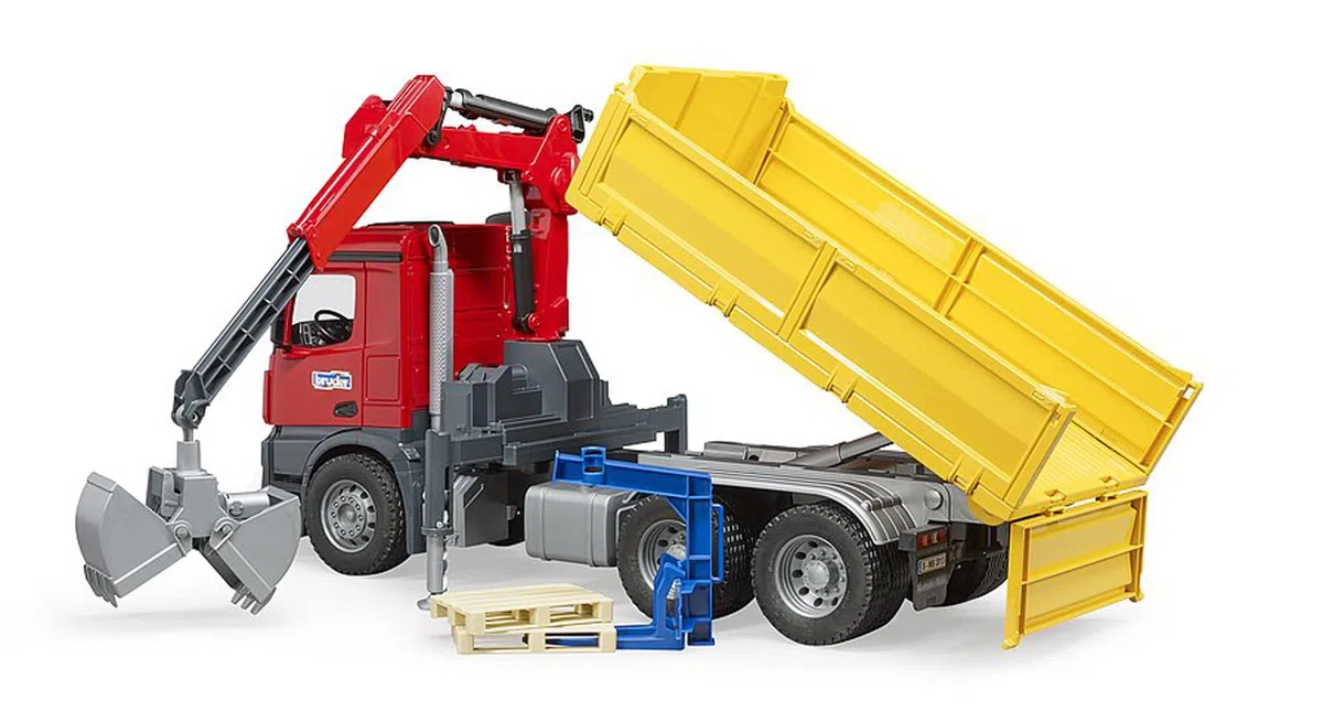 Mercedes Benz Arocs Truck with Roll-Off Container, Clamshell Buckets and 2 Pallets
