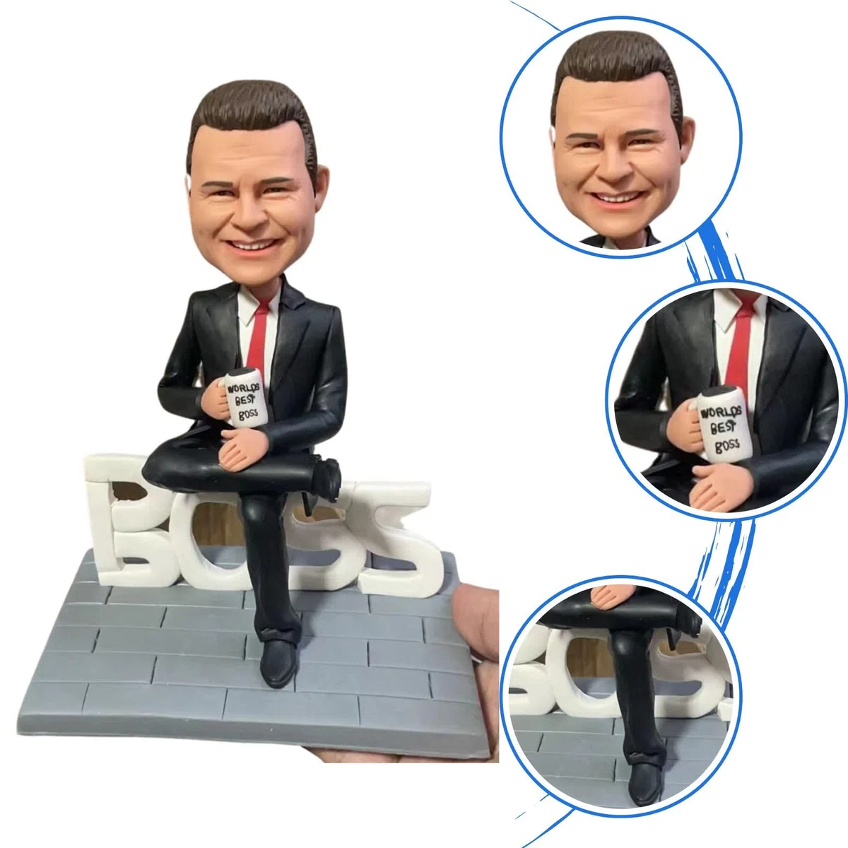 Figurines Bobbleheads Boss Man Personnalisées - Faites à la Main, Tête Pompon à Partir de l'Image, Haute Similarité - Cadeau Amusant et Unique
