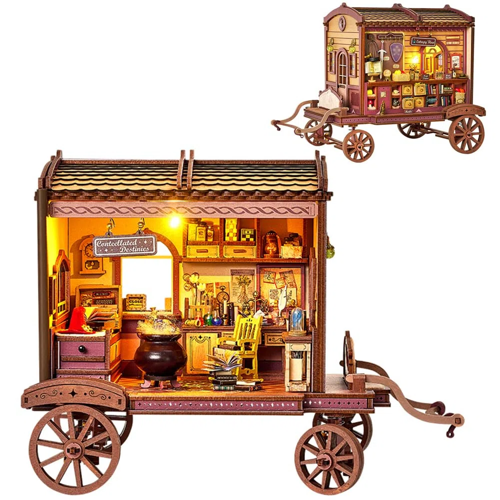 Kit de bricolage pour le coin du livre, puzzle 3D à faire soi-même maison miniature et carrosse mobile, puzzles éducatifs en bois pour adultes