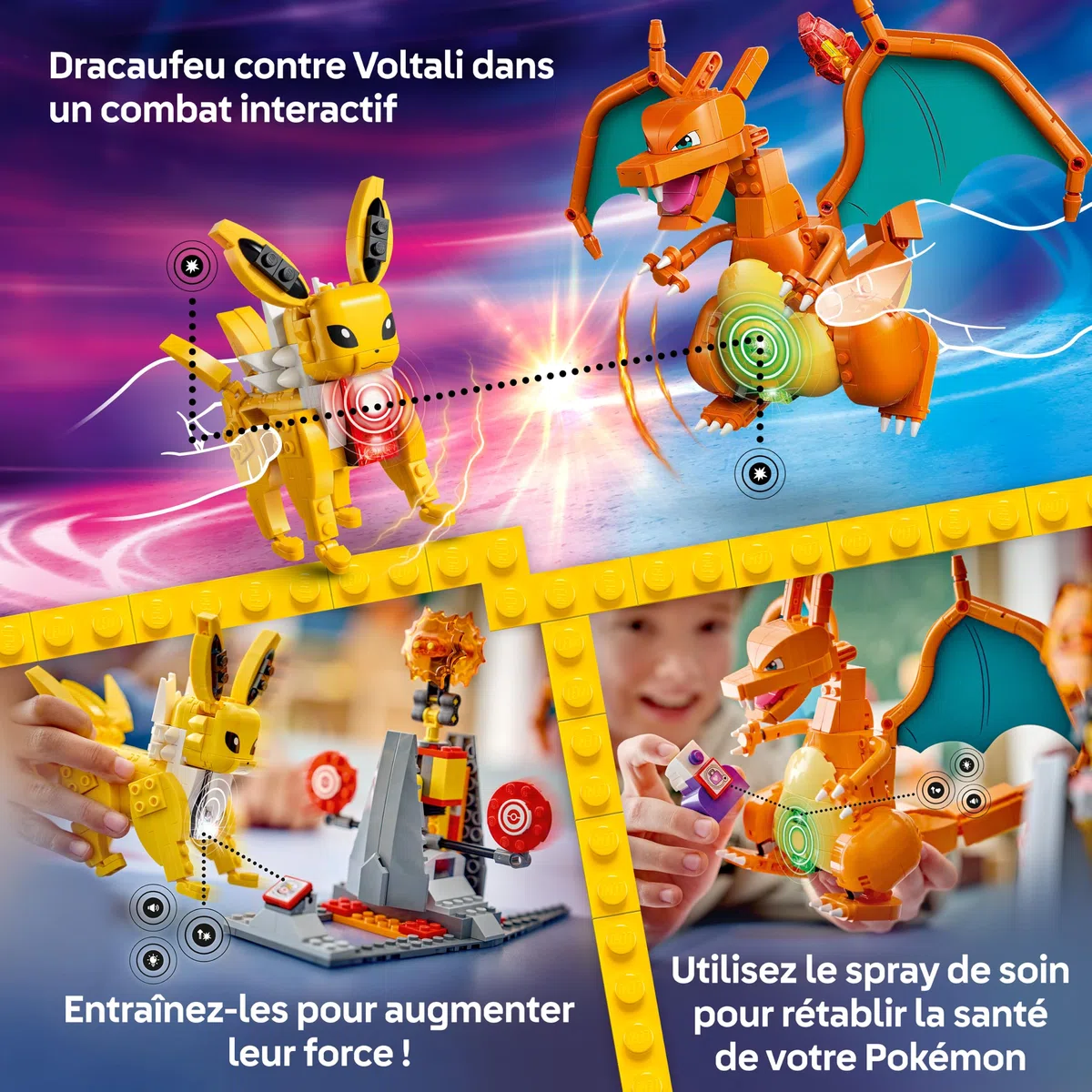LEGO Pokémon Smart Play : Le Combat Ultime Entre Dracaufeu et Voltali - Jouet Tout-en-Un Interactif avec 2 Smart Briques, 4 Tags, 1 Chargeur & 2 Pokémon – Idée Cadeau Garçon ou Fille dès 8 Ans 72167