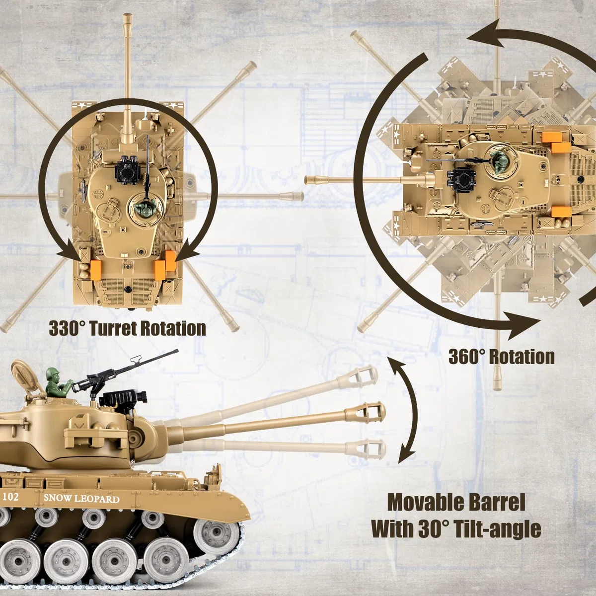 Supdex Sudex 1:18 RC Tak, 2.4Ghz US M26 Perhig Télécommande Army Tak That Shoot BBS ad Water Bom