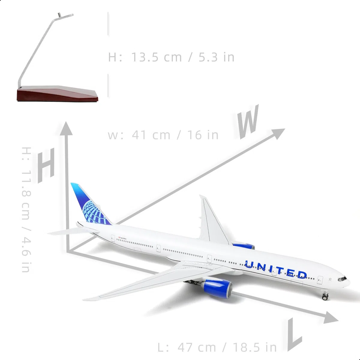 1/150 Boeing777-300er United 18,5 Pouces Large Modèle Kits de modèle d'avion Diecast Airlines Affichage du modèle Airlines Collectible pour Un Cadeau de passionné d'aviation Cadeau