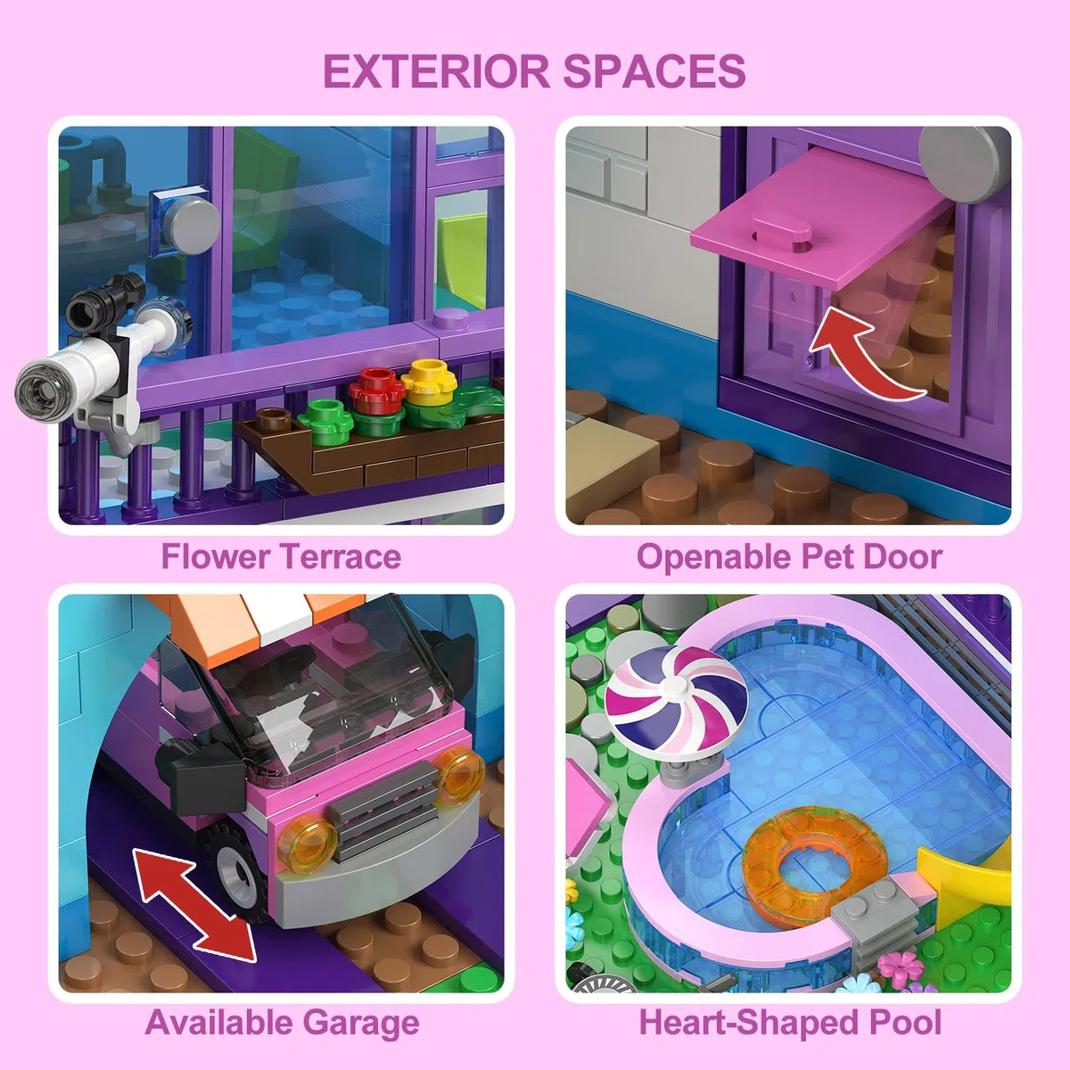 CUBIMANA Friends Maison de Filles avec Lumière LED pour Enfant de 6+ Ans | Kit de Construction Fille avec Voiture et Piscine, 1317PCS Maison Jeu de Rôle, Cadeau Noël Anniversaire pour Fille Garçon