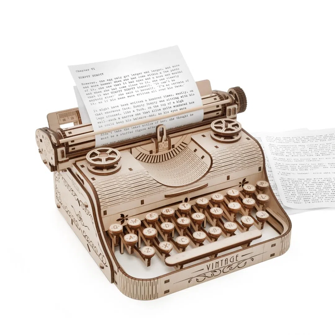 EWA Eco-Wood-Art - Typewriter- Puzzle 3D en Bois - Casse-tête pour Adultes et Adolescents -à Monter soi-même sans Colle- 453 pièces