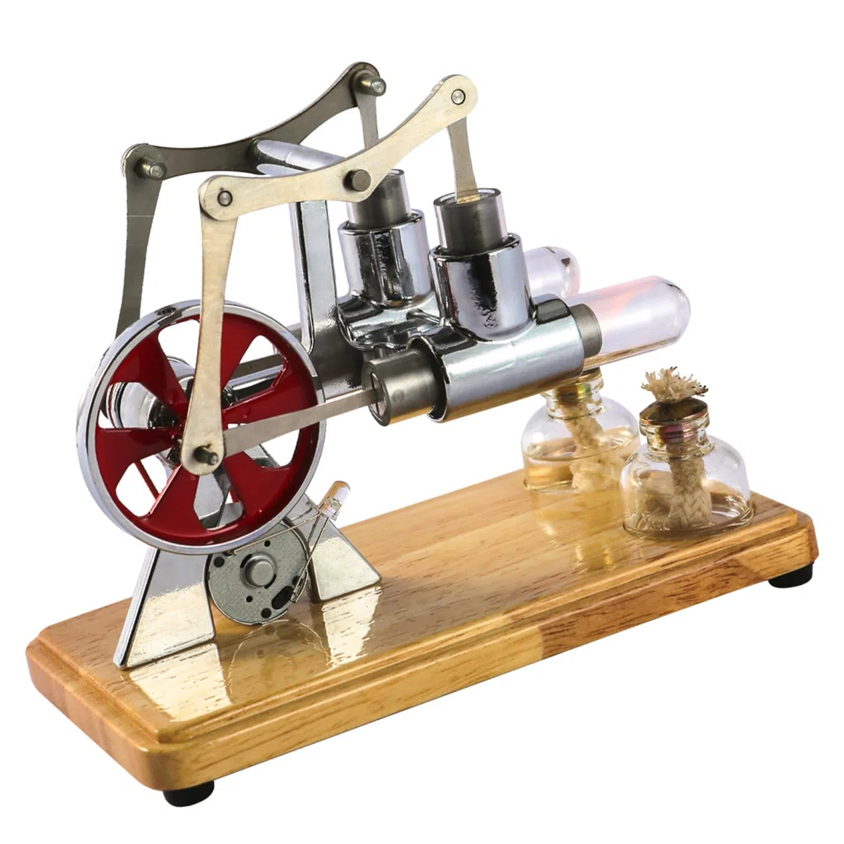 Moteur Stirling, Kit de Moteur Stirling à Double Cylindre équilibré avec Plaque de Base en Chêne et Artisanat Goutte à Goutte pour les Expositions éducatives et le Divertissement