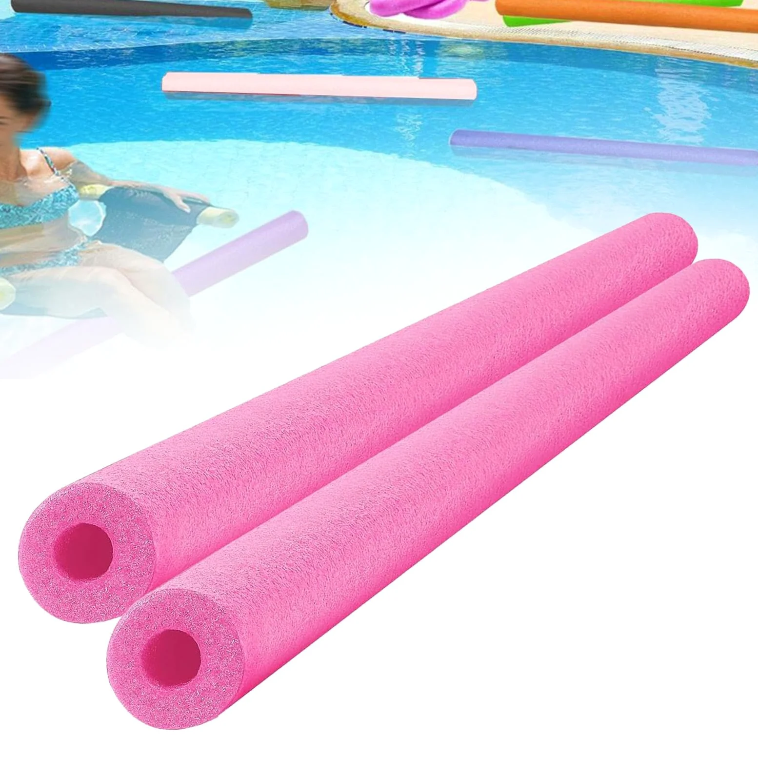 Amagogo Lot de 2 Frites de Piscine en Mousse, Tubes de Natation en Mousse, Aide à L'entraînement Légère, Bâtons Flottants de 150 cm, pour Apprentissage Natation, Aquagym Ou Plage