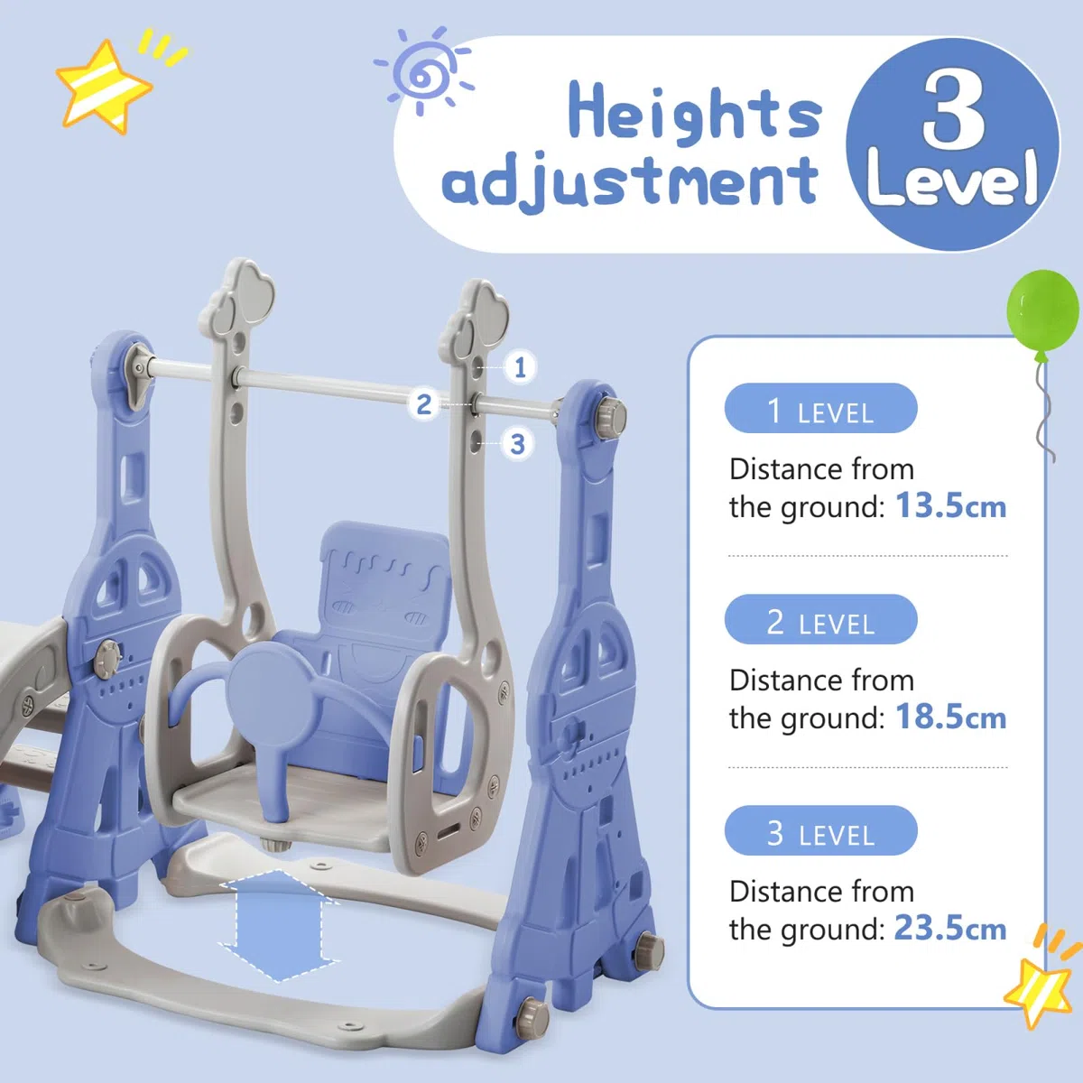 Toboggan pour Enfant 4 en 1, Toboggan pour Bébé avec Panier de Basket, Fauteuil à Bascule, Balançoire, Toboggan Intérieur et Extérieur Enfant Toboggan pour Tout-Petits (Bleu, 140x118x82)