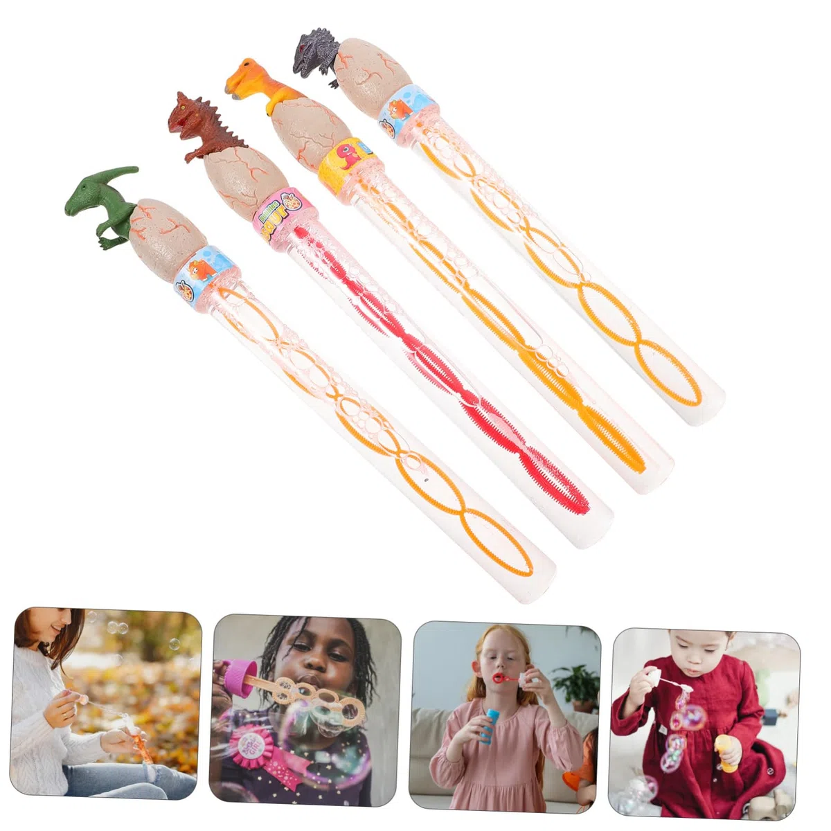 Bâtonnets à Bulles Dinosaure 34cm, Lot de 4 en Plastique