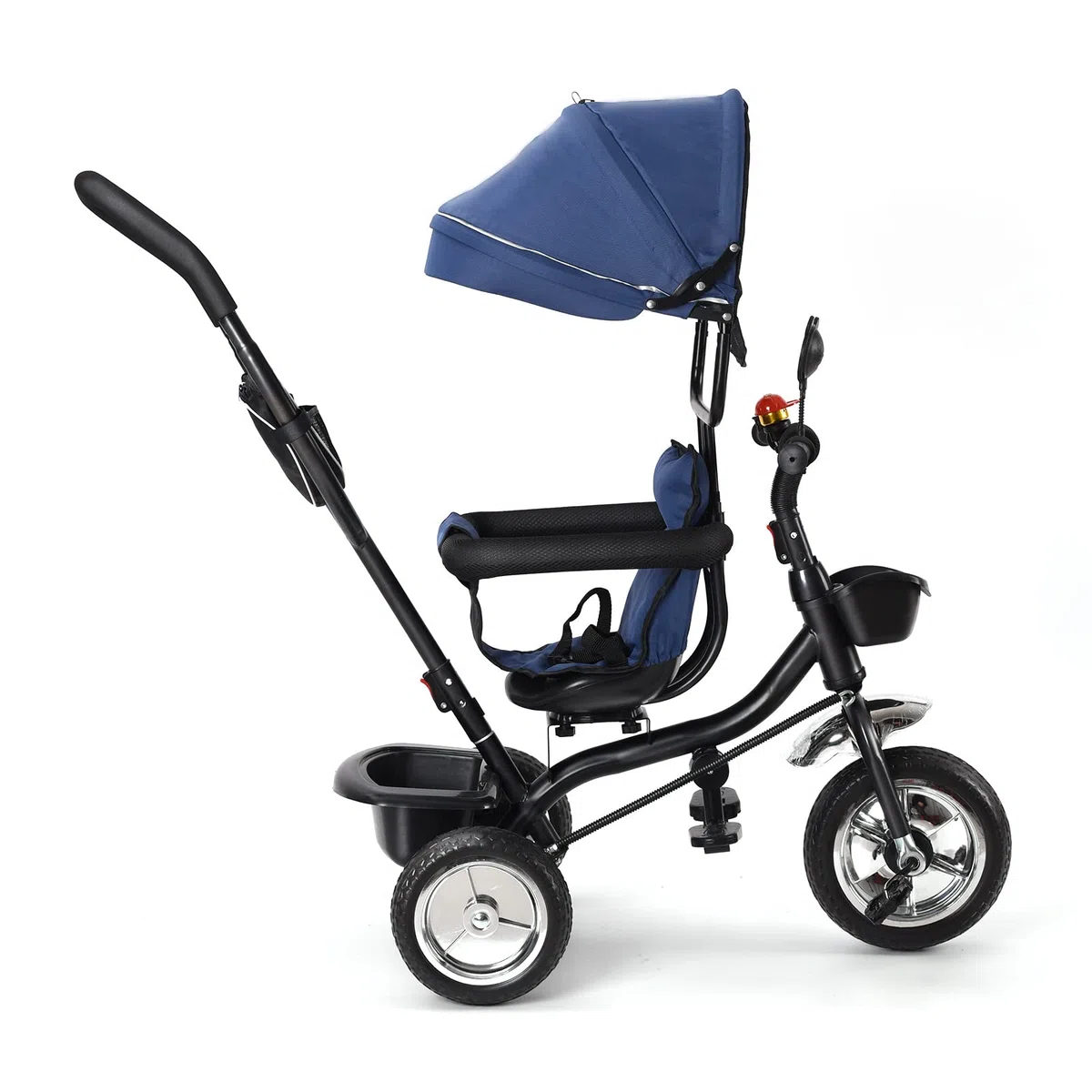 Tricycle Enfants évolutif Canne et Pare-Soleil Pliable Amovible Sacoche et Panier Acier Tricycle Enfant Évolutif, Vélo, Accessoires, jusqu'à 5 Ans (4 en 1 (Bleu Foncé))