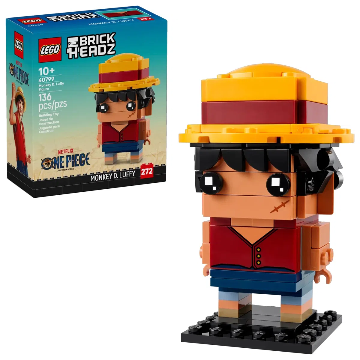 LEGO One Piece 40799 - Figurine de Monkey D. Luffy BrickHeadz - Collector pour Les Fans de Manga - Idée Cadeau pour Filles et garçons à partir de 8 Ans