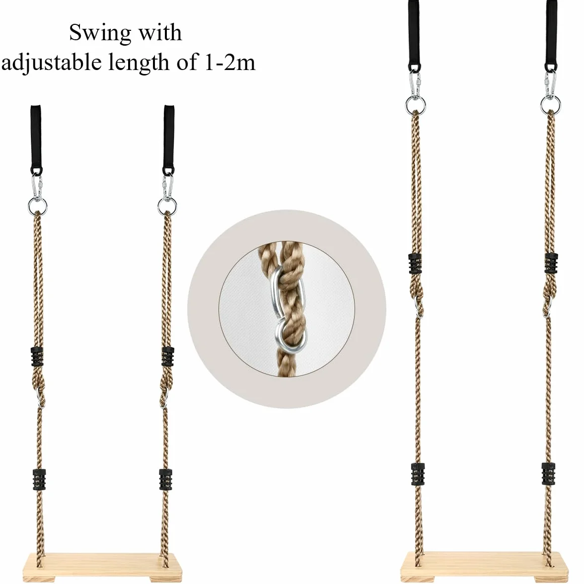 Balancoire Bois, Balancoire Exterieur Bois, Escarpolette Enfant, Balançoire Adulte avec Corde de Chanvre Réglable, Siège Balançoire, Escarpolette pour Arbre - Charge Max 200kg
