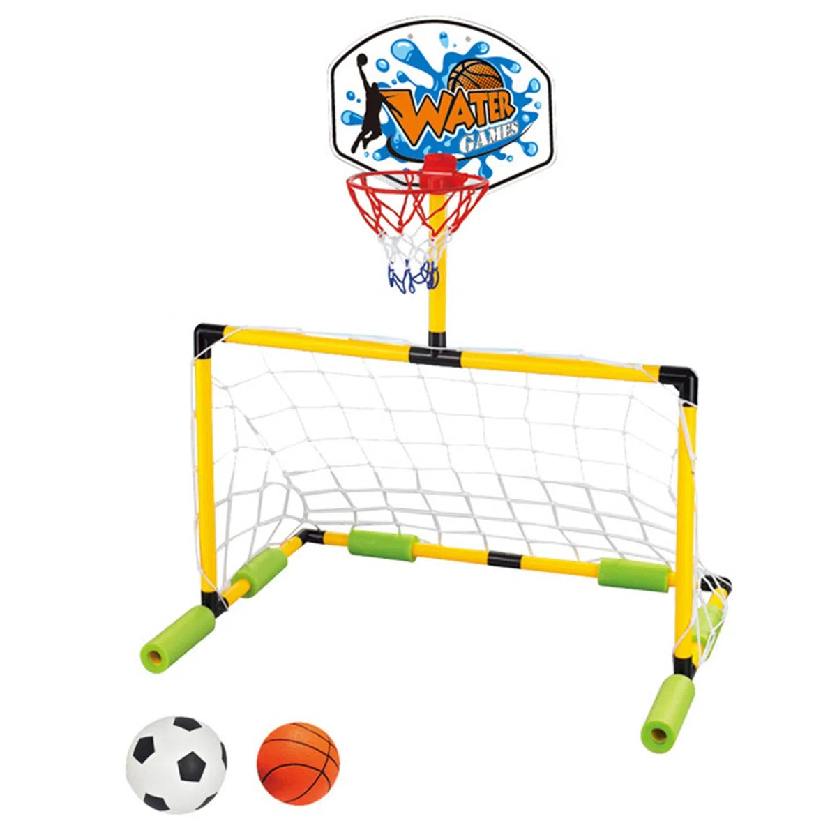 Cerceau de Basket-Ball Flottant pour Piscine, But de Football 2 en 1 et Panier Basket-Ball Piscine détachable avec 2 balles pour Enfants et Adultes