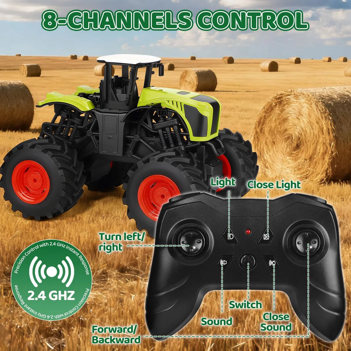 Tracteur Telecommandé Enfant de 3 4 5 6 Ans - RC Jouet Ferme Camion Chantier Télécommandé Véhicule avec Cool Lumière et Réaliste Son, Cadeau de Noël Anniversaire per Filles Garçons