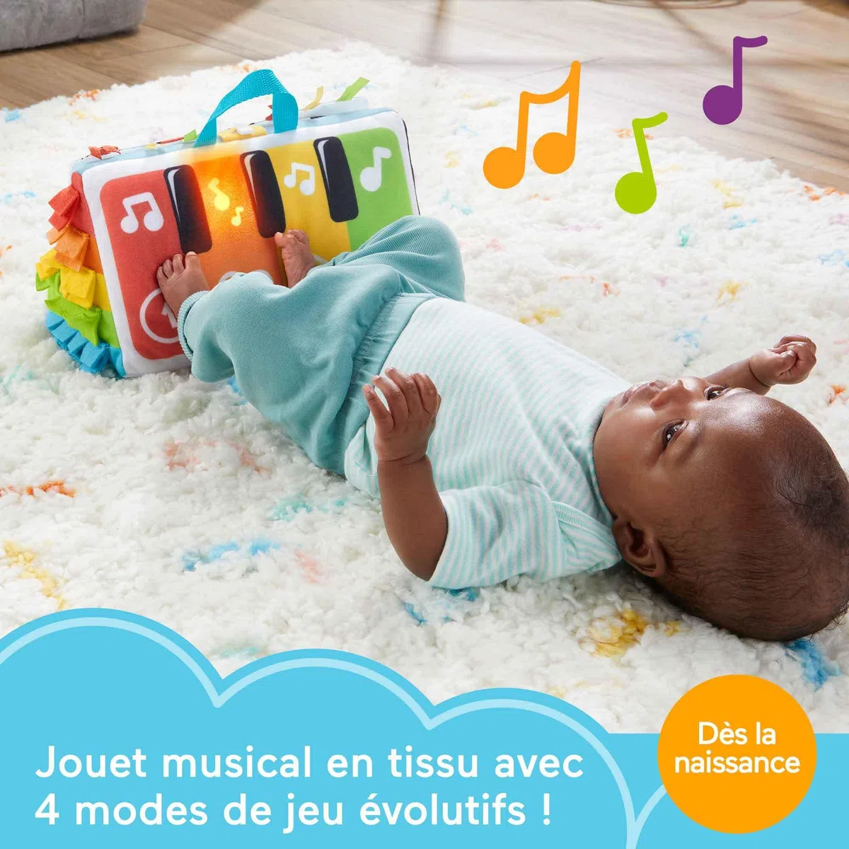 Fisher-Price Jouet Musical Mon Piano D’Éveil Sensoriel pour Jeu À Plat Ventre Et sur Le Dos Bébés, avec Touches Lumineuses Multicolores Et Musique, Jouet Bébé, HND54