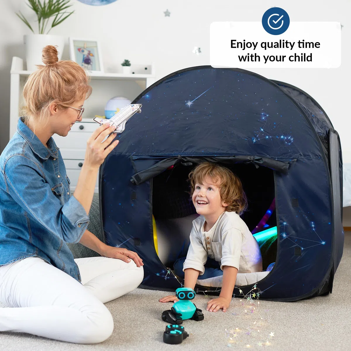 Tente Sensorielle | Coin Calme Enfants Jeux Et Détente | Thème Etoiles - Aide avec Autisme, TIS, Anxiété| Tente Sensorielle Occultante pour Enfants Autistes - Petite | Sensory Tent Star (90cm)