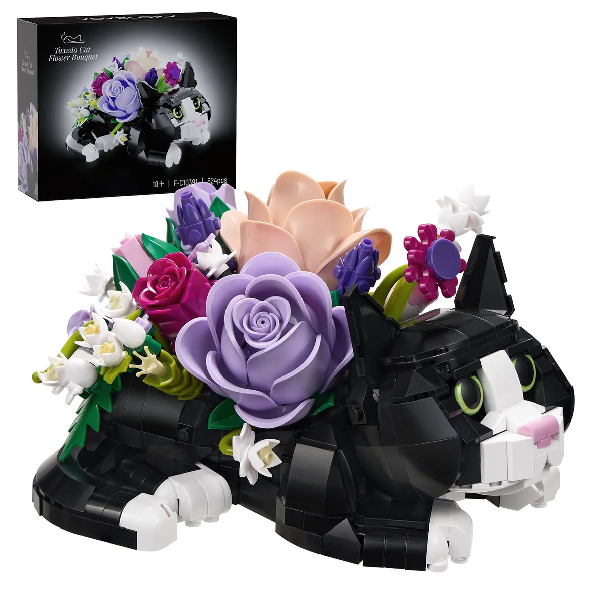Botanical Bouquet de roses pour chat,Blocs de construction pour fleurs | succulentes,Pot de plantes pour chat,Décoration créative pour plantes et animaux,Noël Jouet en blocs de construction