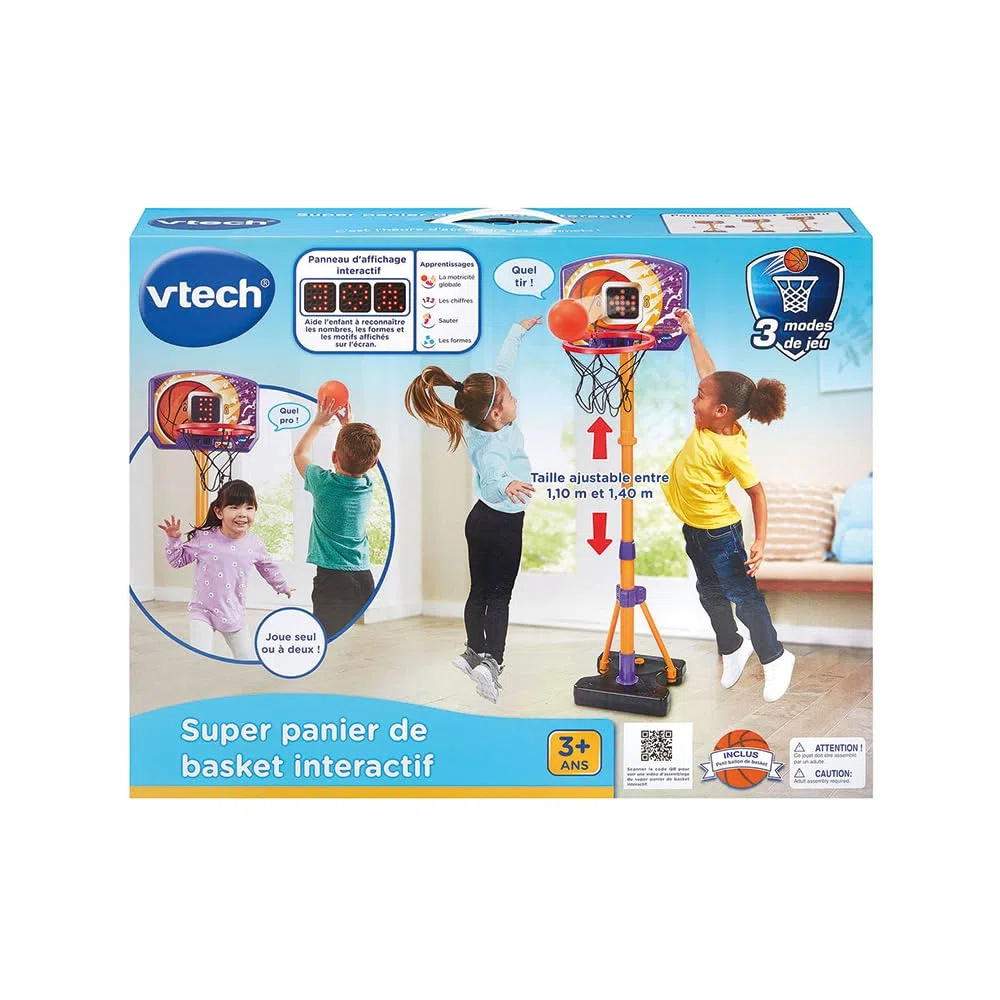 VTech - Super Panier de Basket Interactif, Jeu Basketball Enfant Électronique et Évolutif, Panier de Basket Intérieur, Hauteur Réglable 110-140 cm, Cadeau Enfant Dès 3 Ans - Contenu en Français