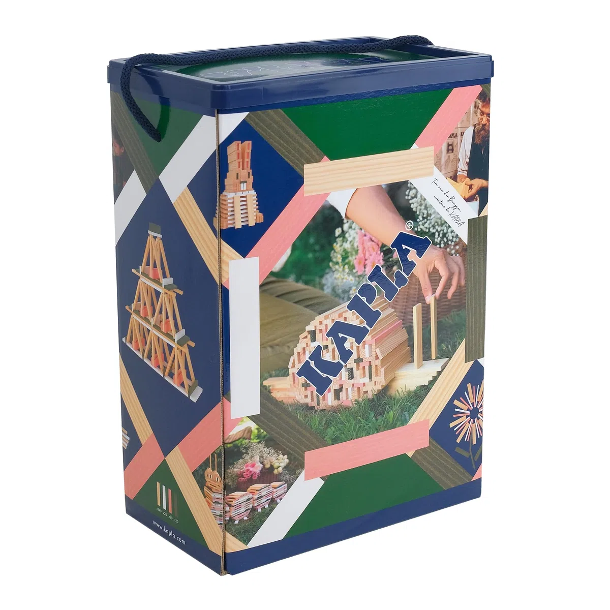 KAPLA Baril Printemps 200 planchettes colorées (Vertes Roses et Blanches), Jeu en Bois, Jeu de Construction, dès 2 Ans