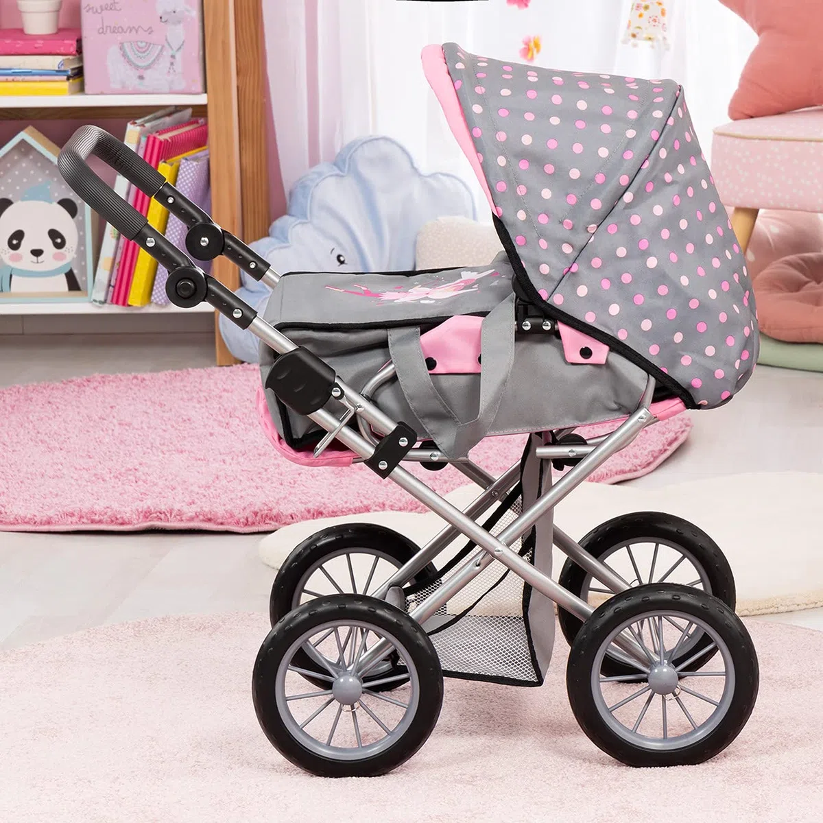 Bayer Design Poussette Landau pour poupée City Star avec Sac à bandoulière | transformable en poussette canne pour poupées, nacelle amovible, poignée réglable, pliable, pour les enfants 3+ ans