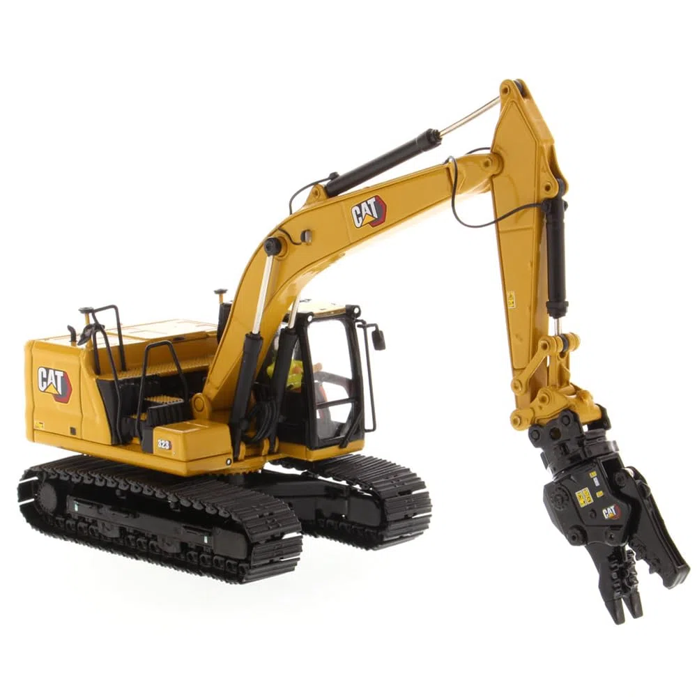 Diecast Masters 85657 - Pelleteuse Caterpillar avec 4 Outils 323 Hex, échelle 1:50, env. 9,5 x 3,4 x 4,6 cm, dès 14 Ans, Jaune