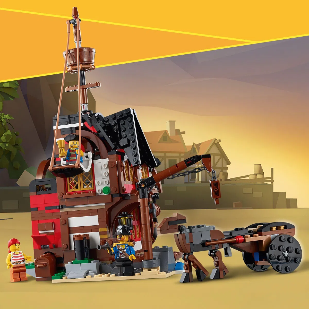 LEGO 31109 Creator Bateau Pirate 3en1: Jouet de Construction d'Aventure, Éducatif et Créatif, Transformable en Auberge & Île au Crâne, pour Enfants de 9 Ans et Plus