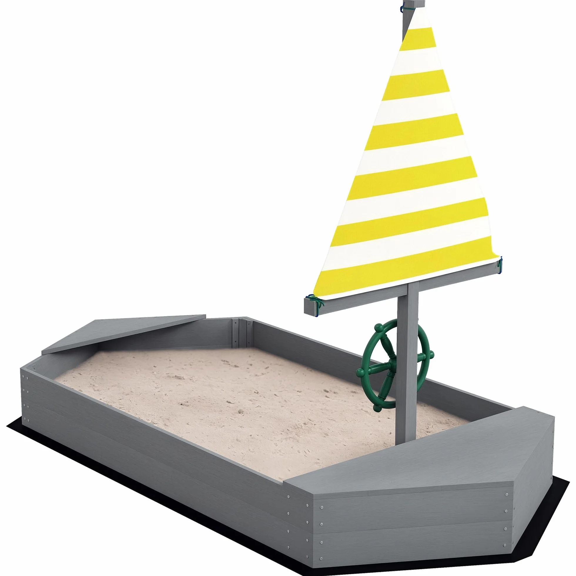 Outsunny Bac à Sable Enfant extérieur en Bois avec sièges, gouvernail | Drapeau, de 3 à 8 ans, capacité de sable 330 kg, gris foncé