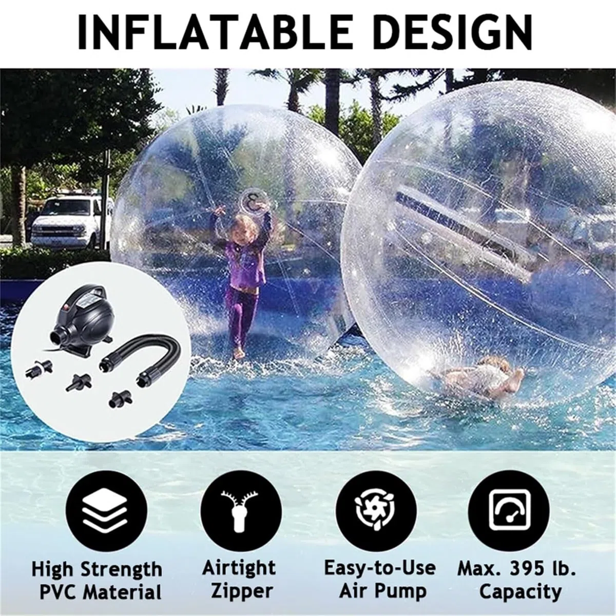Ballon De Marche Gonflable GéAnt Pour Piscine, 0,18 Mm, Avec Pompe à Air 800 W, Pour Piscine, Lac, Plage,2.5m